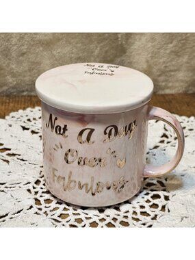 "Not A  Day Over Fabulous " In Gold Letters  Pink Mug And Coaster Set